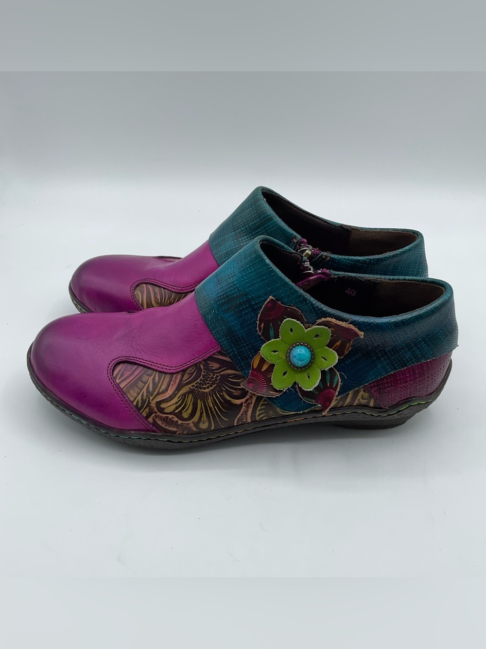 Women’s EU 40 Colorful Leather Boho Artisan Floral Comfort Shoes Multicolor - Picture 4 of 9
